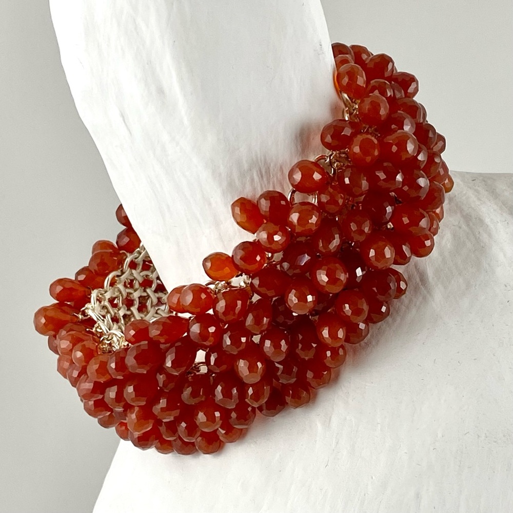 New Faceted Carnelian Droplet Waterfall Bracelet